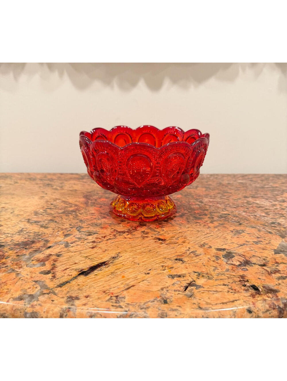 Vintage L.E. Smith Moon & Stars Amberina Pedestal Compote Bowl